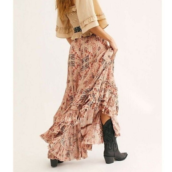Free People Bohemian Paisley Print Maxi Skirt, XS & Small - Picture 3 of 7